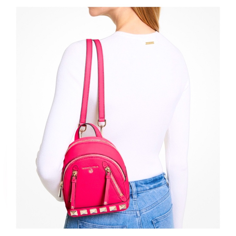 Brooklyn Extra-Small Pebbled Leather Backpack- Hot pink - Picture 5 of 11